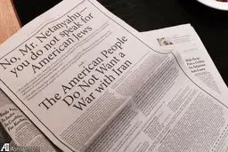 آگهی نیویورک تایمزعلیه اظهارات نتانیاهو +عکس