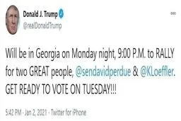 ترامپ دوشنبه به جورجیا می‌رود/ سرنوشت اکثریت و اقلیت مجلس سنا