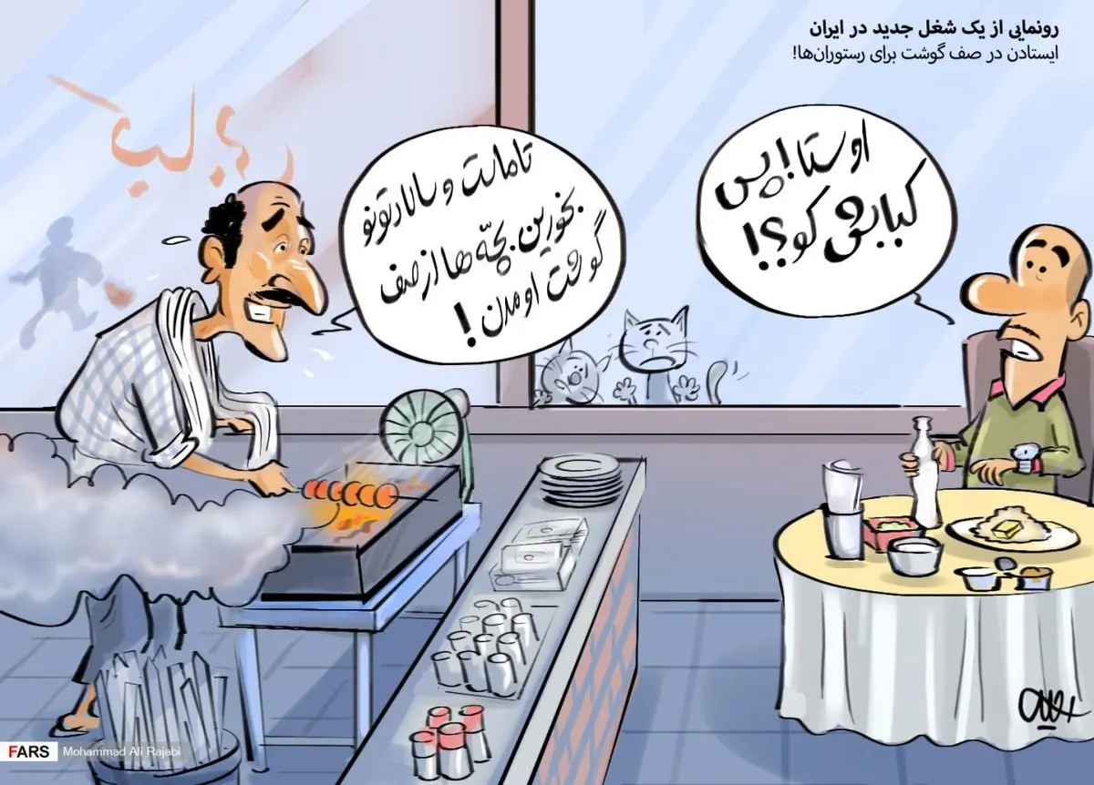 یک شغل جدید در ایران: ایستادن در صف گوشت برای رستوران‌ها!/کاریکاتور