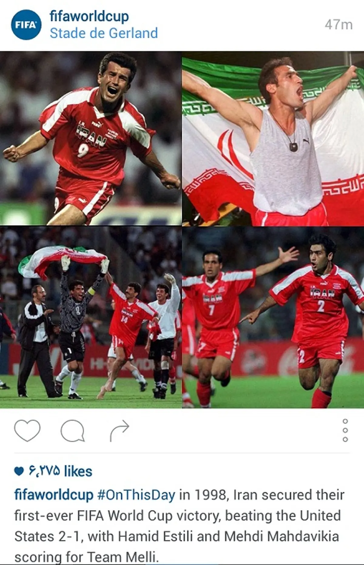 یادی از بازی تاریخی ایران و آمریکا در اینستاگرام فیفا + عکس