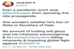 ظریف: پمپئو وزیر تنفر است! + توئیتر