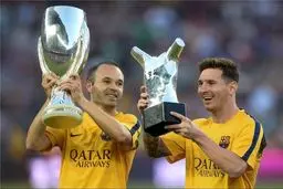 رونمایی از جایزه مسی و جام قهرمانی بارسا در نیوکمپ+عکس