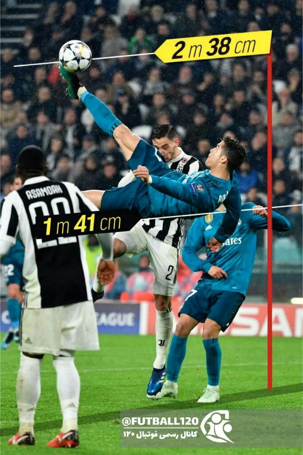 تصویری حیرت انگیز از پرش و قیچی رونالدو به بوفون