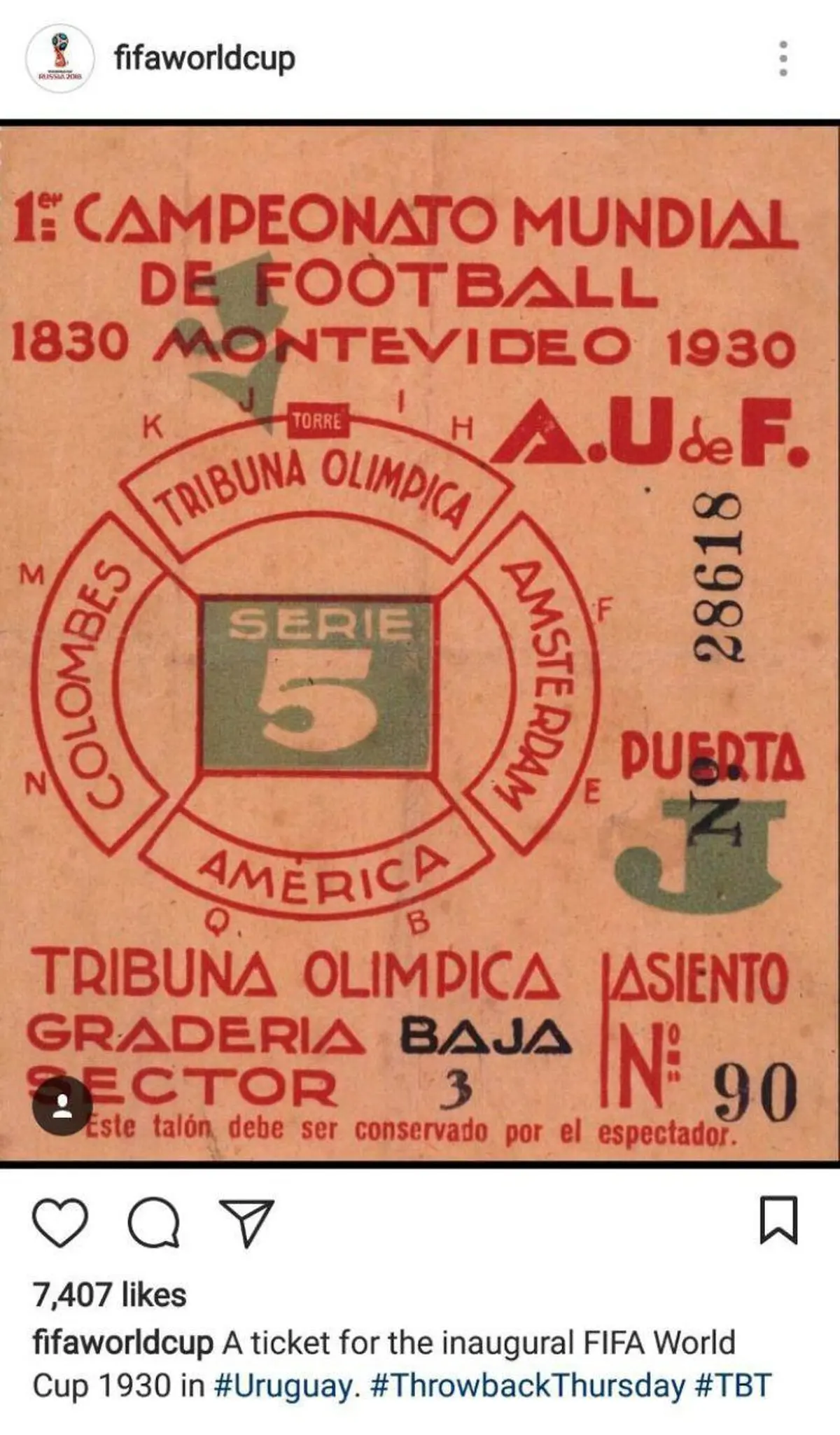 تصویری کمیاب از بلیت جام‌جهانی 1930 اروگوئه