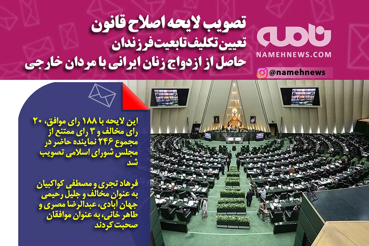 فتوتیتر/ تصویب لایحه اصلاح قانون تابعیت فرزندان با والدین ایرانی و خارجی