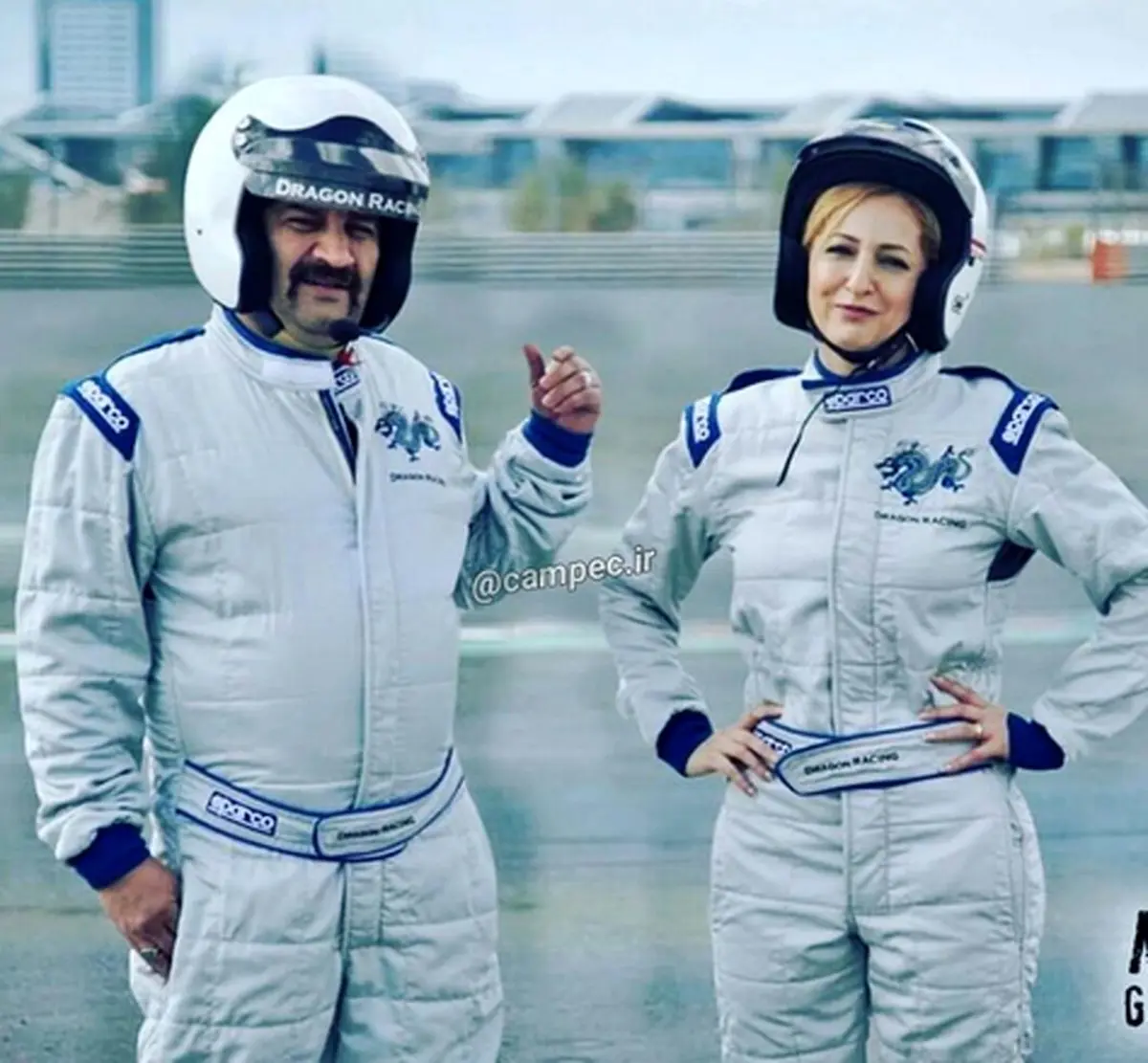 لباس‌های جالب شقایق دهقان و مهراب قاسم‌خانی در پیست ماشین سواری
