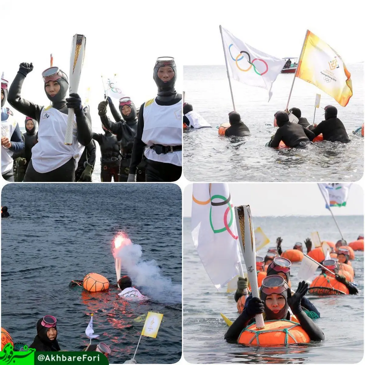 تصویری از حمل مشعل المپیک در دریا