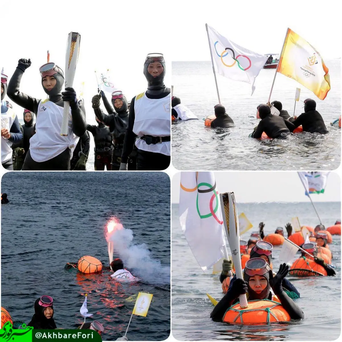 تصویری از حمل مشعل المپیک در دریا