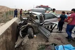 تصادف وحشتناک پژو ۴۰۵ و مرگ زن و مرد جوان در آزادراه تهران-قم/تصاویر