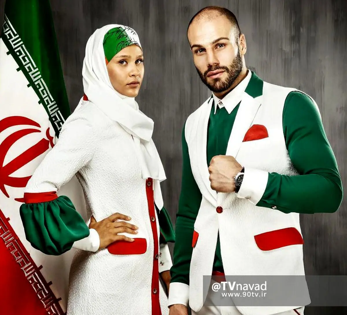لباس جدید کاروان ایران بر تن احسان روزبهانی و مهسا جاور/ عکس