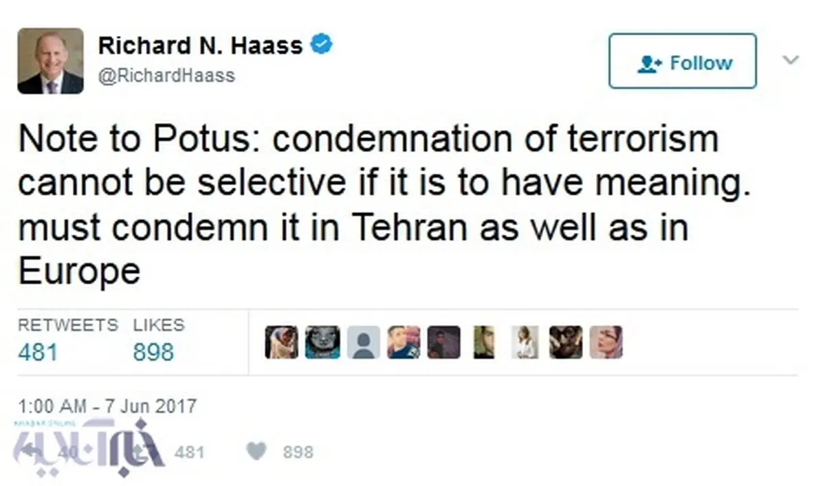 واکنش ریچارد هاوس به عملیات تروریستی تهران/عکس