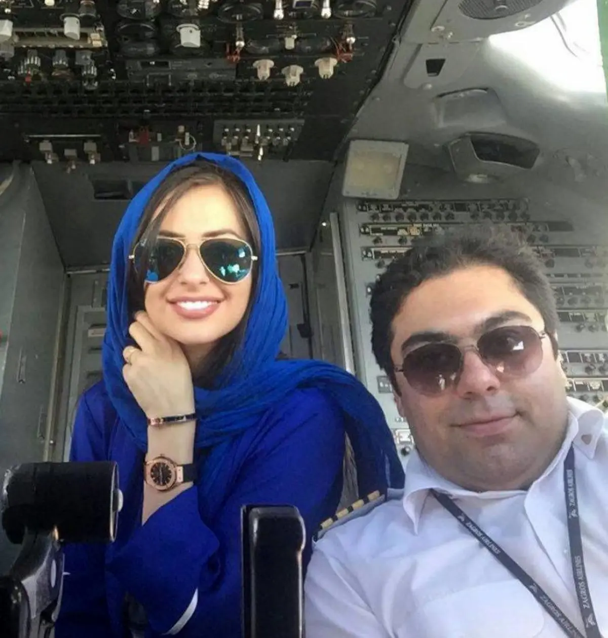 عکس خانم بازیگر و همسر خلبانش