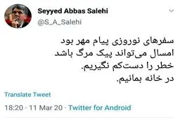 وزیر ارشاد و کنایه به سفرهای نوروزی امسال + توئیتر
