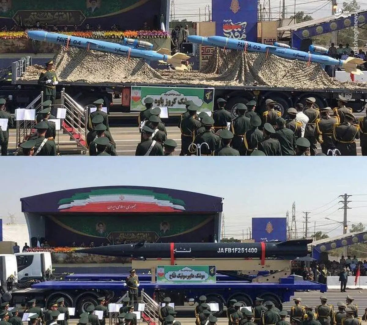 عکس نمایش موشک هایپرسونیک فتاح و کروز پاوه