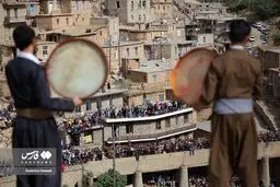 دف نوازی در جشن بزرگ رمضان در روستای تاریخی پالنگان