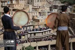 دف نوازی در جشن بزرگ رمضان در روستای تاریخی پالنگان