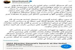 واکنش  غریب آبادی به اعتراف گروسی درباره سلاح‌های هسته‌ای اسرائیل