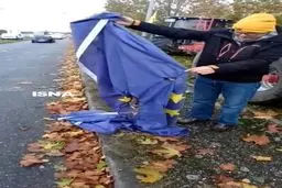  به آتش کشیدن پرچم اتحادیه اروپا توسط کشاورزان فرانسوی