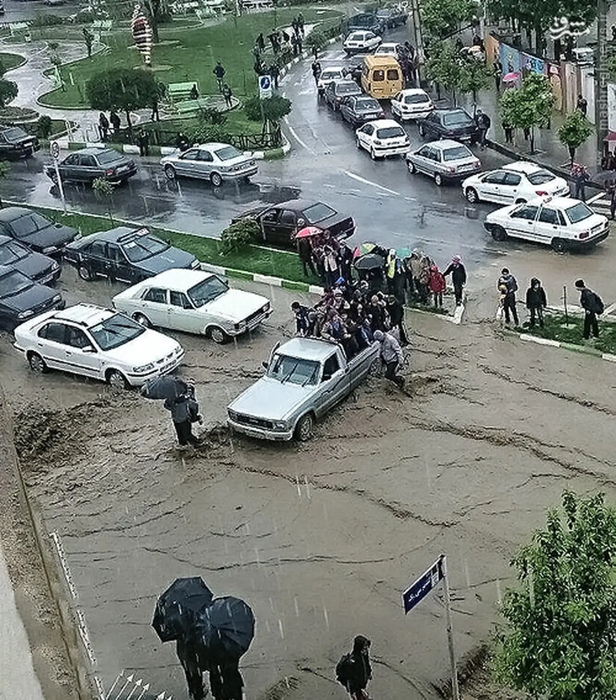 اقدام جالب راننده وانت در هوای بارانی/ عکس