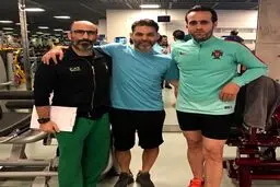 پیمان معادی و علی کریمی در باشگاه بدنسازی/عکس