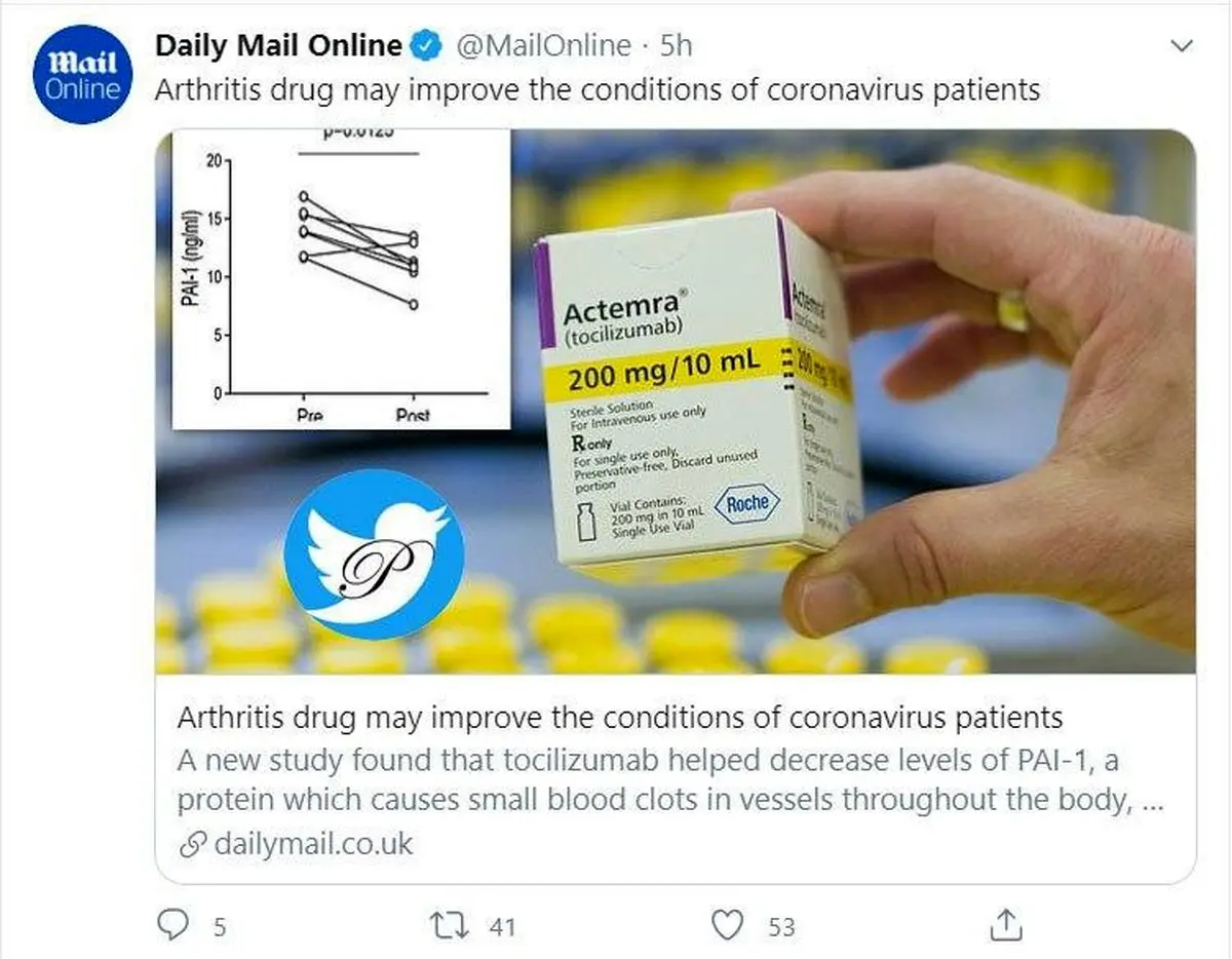 داروی قوی و باورنکردنی برای بیماران کرونایی! + توئیتر