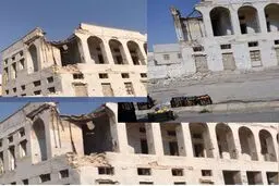 ریزش بخشی از ساختمان تاریخی گمرک شهر ديّر در پی زلزله امروز/عکس