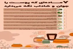 ۷ ماده‌ای که پوست را جوان و شاداب نگه می‌دارد + اینفوگرافیک