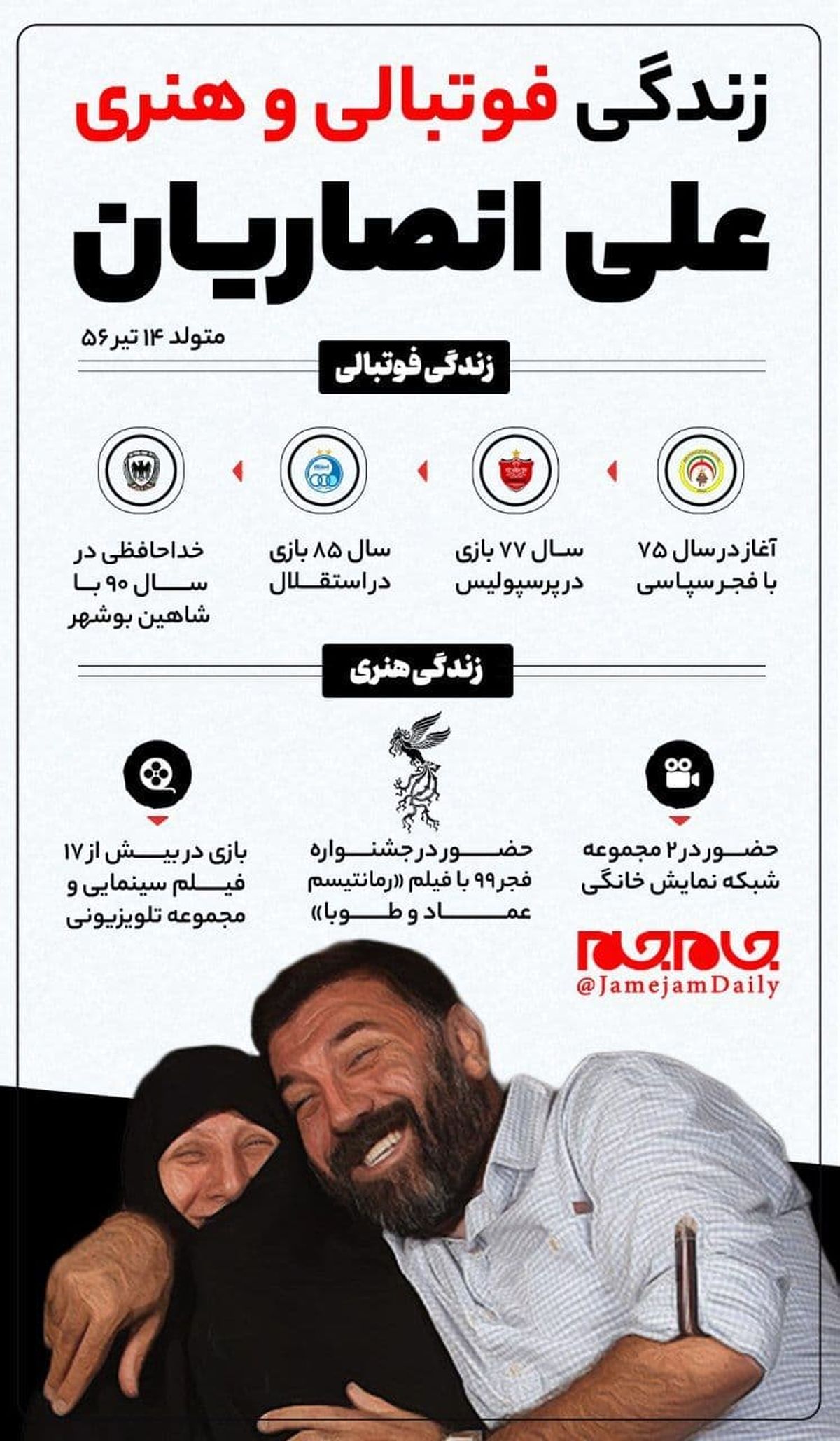 زندگی فوتبالی و هنری مرحوم علی انصاریان+اینفوگرافیک