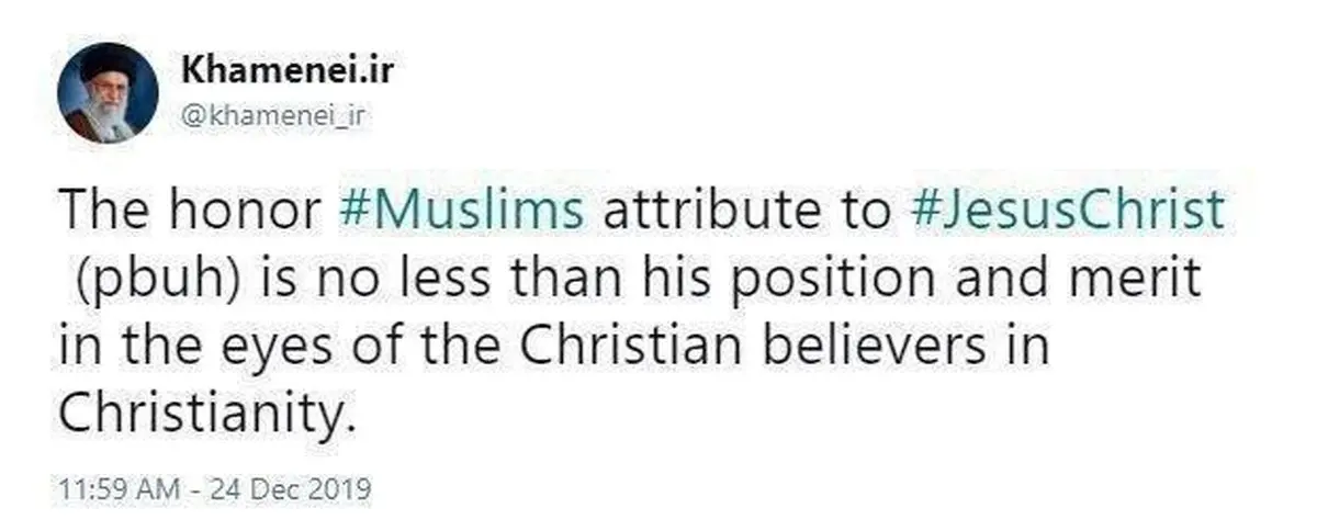 توئیتر / پیام تبریک توئیتر رهبر انقلاب به مناسبت میلاد حضرت مسیح