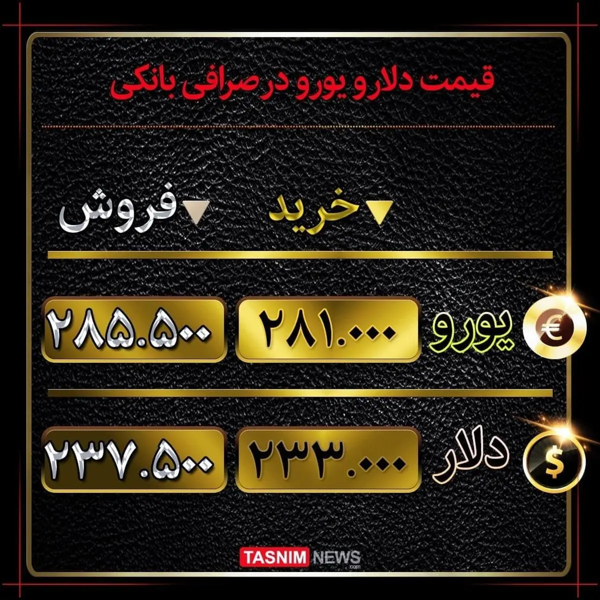 دلار و یورو در صرافی بانکی چند؟