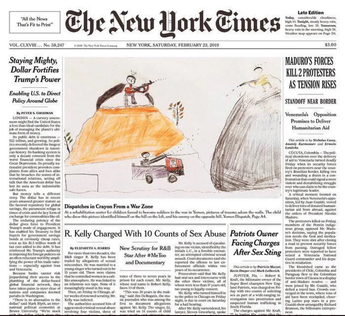 عکس: نقاشی کودک یمنی، عکس جلد روزنامه نیویورک تایمز