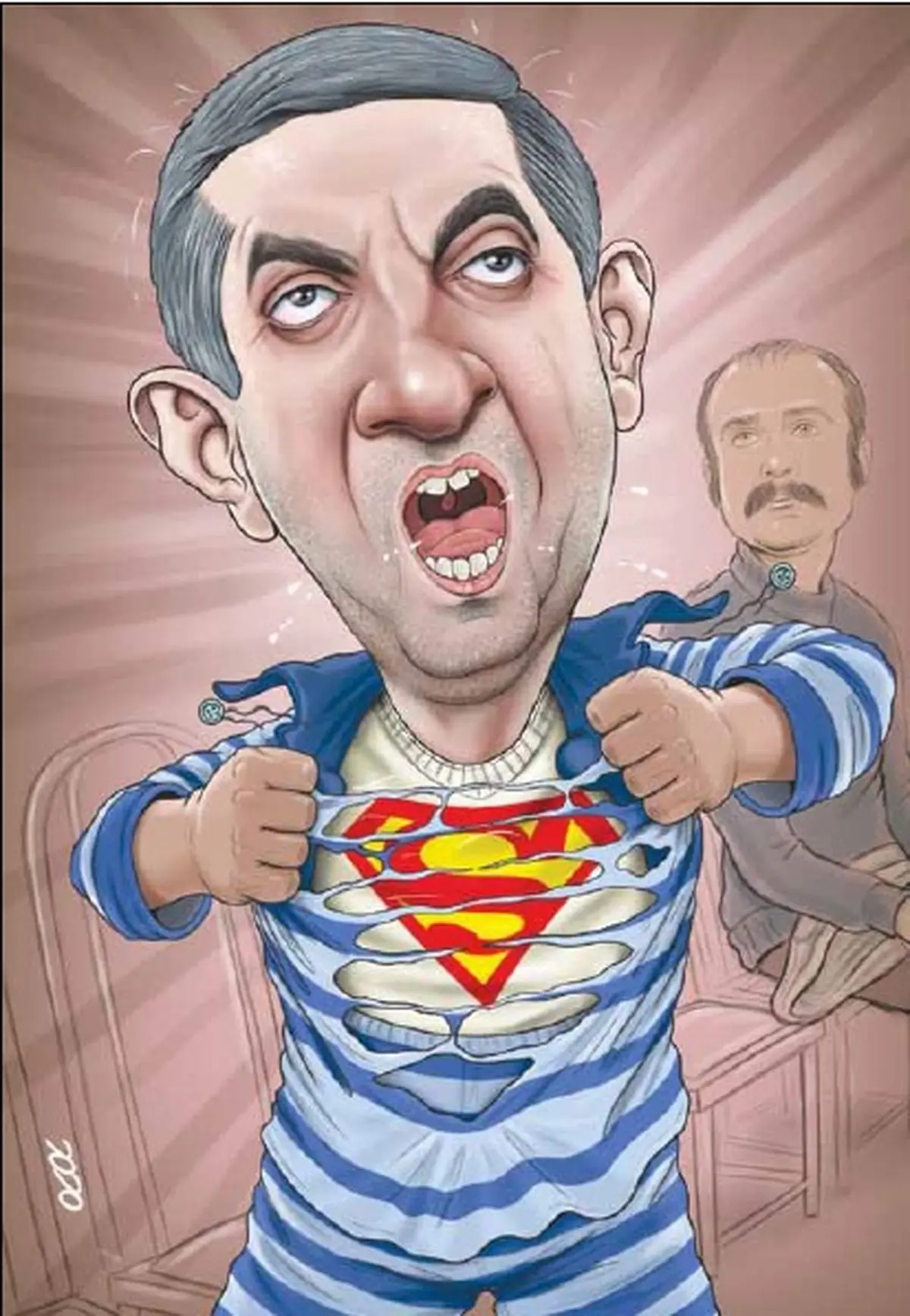 مشایی در حال پاره‌کردن پیراهنش! / کاریکاتور