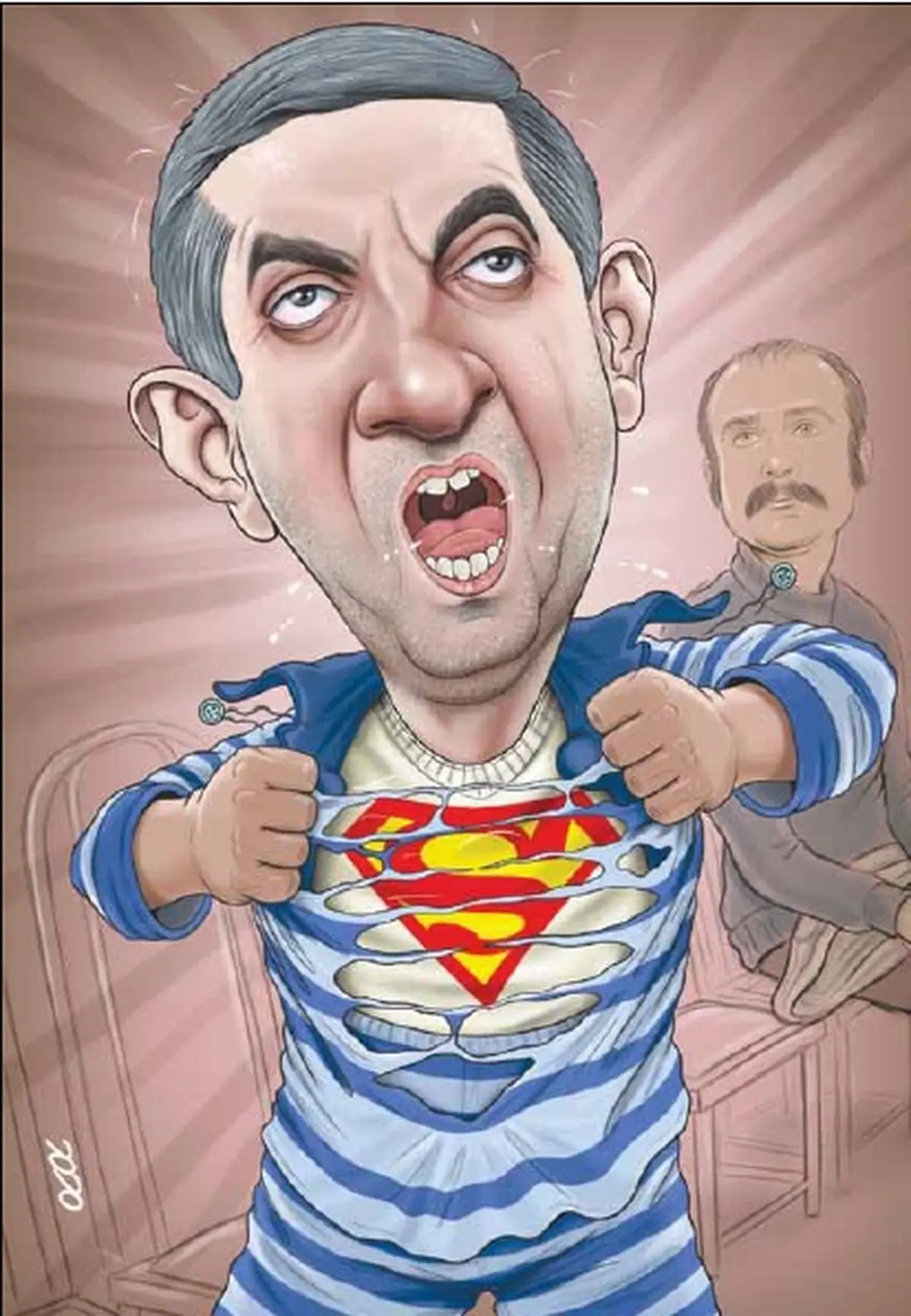 مشایی در حال پاره‌کردن پیراهنش! / کاریکاتور