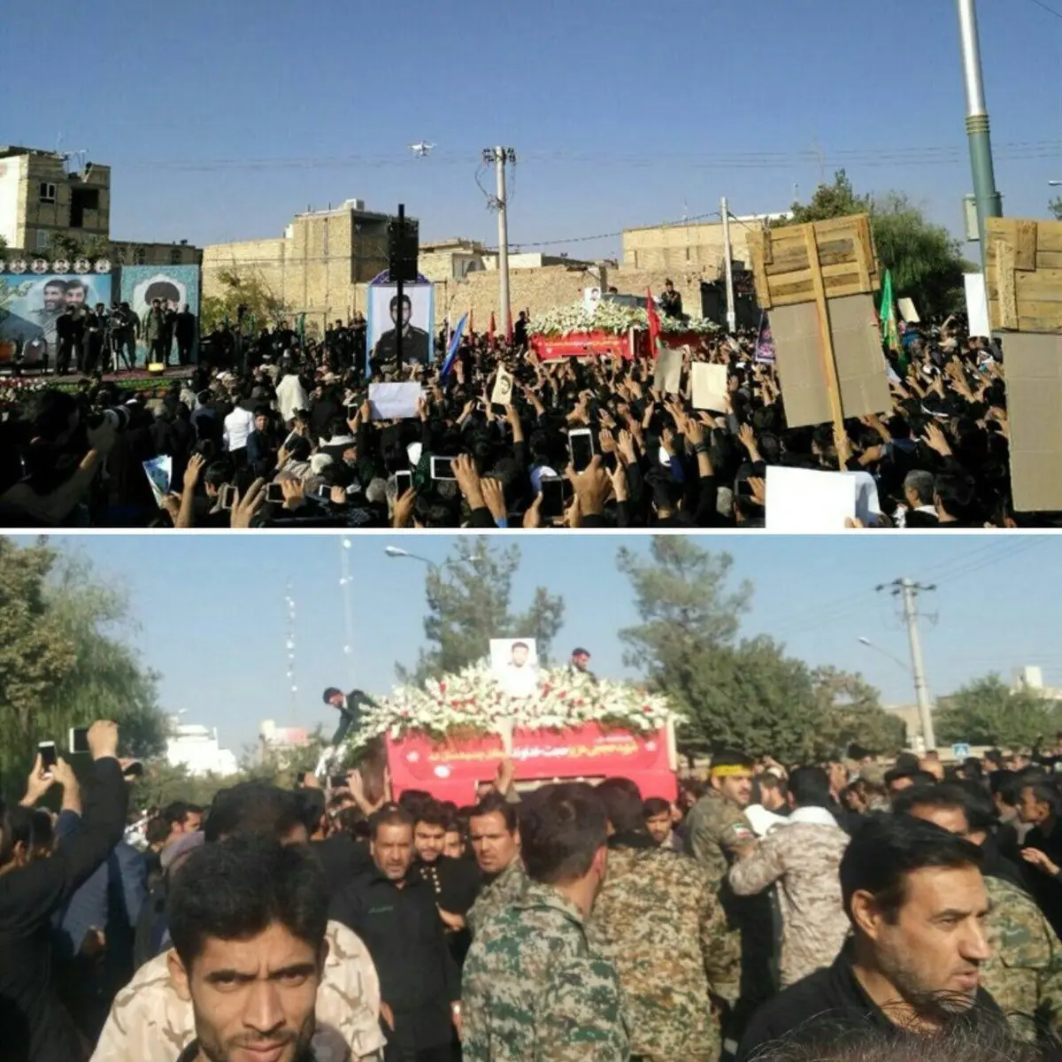 تابوت گل باران شهید محسن حججی بر دستان مردم نجف آباد/عکس