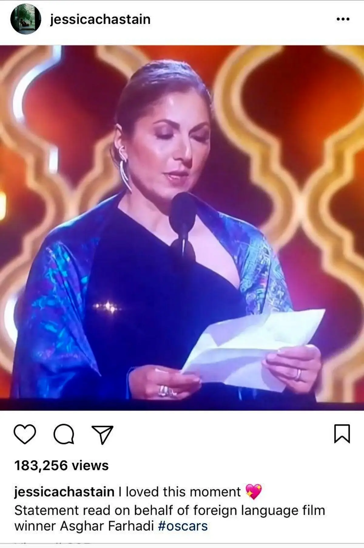 نظر بازیگر زن هالیوود درباره مراسم اسکار/ عاشق لحظه‌ای هستم که متن اصغر فرهادی خوانده شد/ عکس