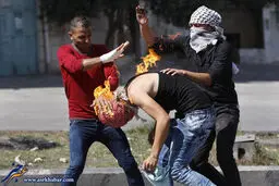 آتش گرفتن یک فلسطینی/عکس