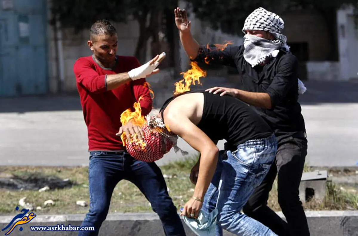 آتش گرفتن یک فلسطینی/عکس