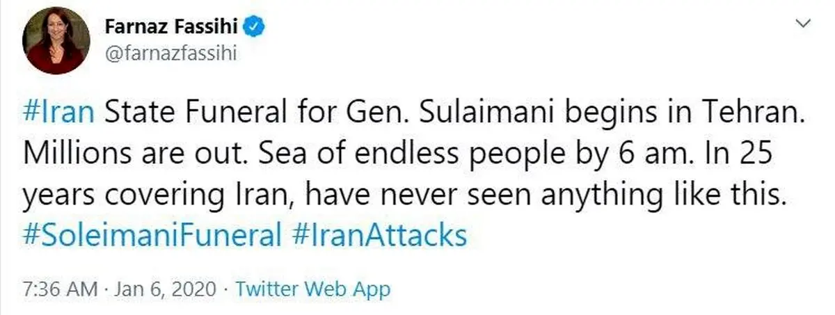 بازتاب جهانی مراسم تشییع سردار سلیمانی در تهران