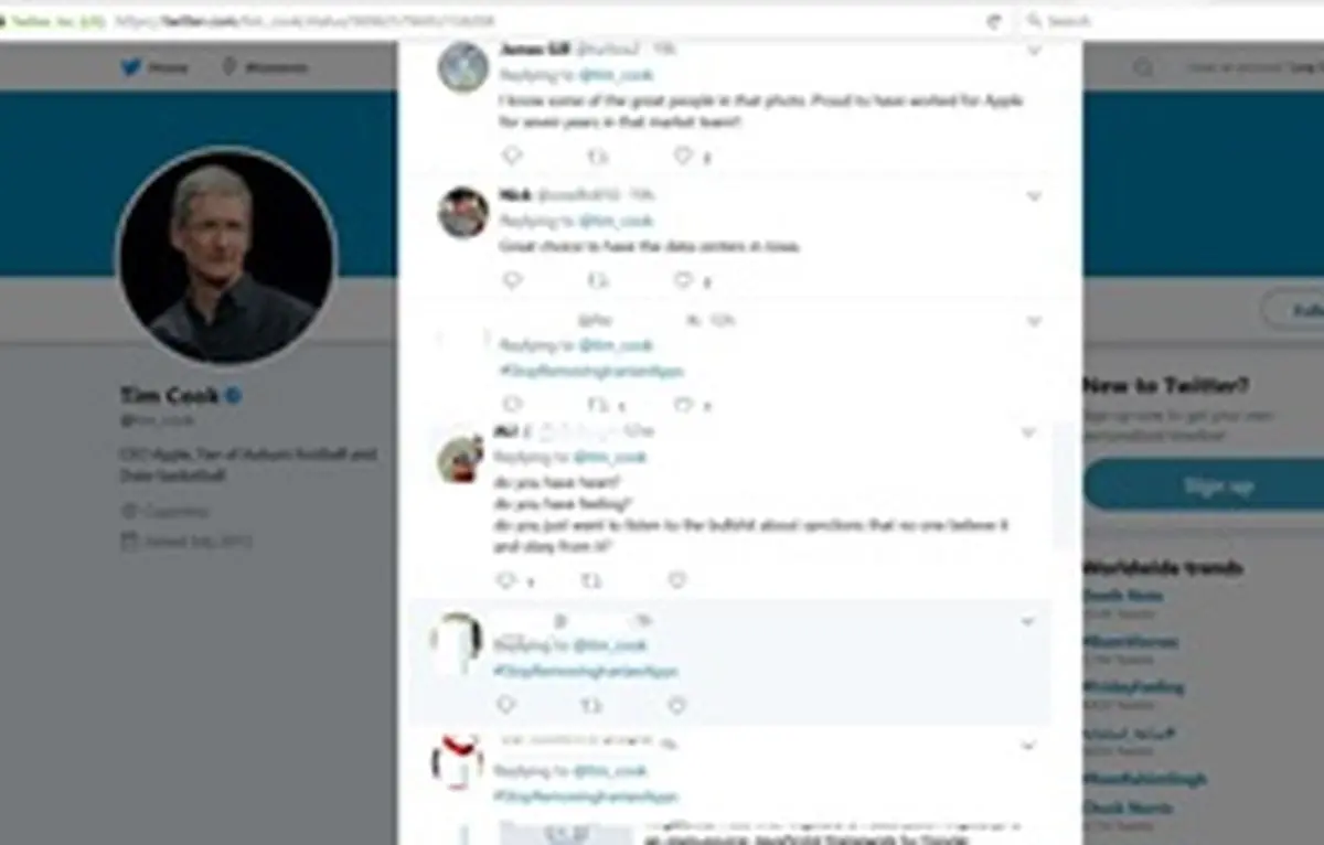 هجوم ایرانی‌ها به توئیتر مدیر اپل در اعتراض به حذف اپلیکیشن‌های ایرانی