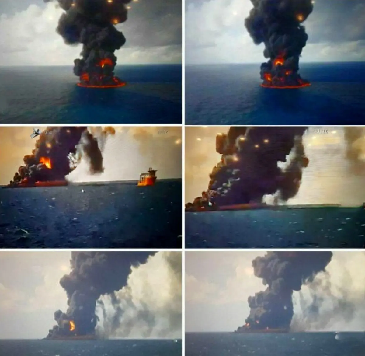 تصویری از نفتکش ایرانی سانچی در حال غرق شدن