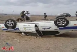 عکس:واژگونی خودروی پلیس راه/جاده بم-کرمان