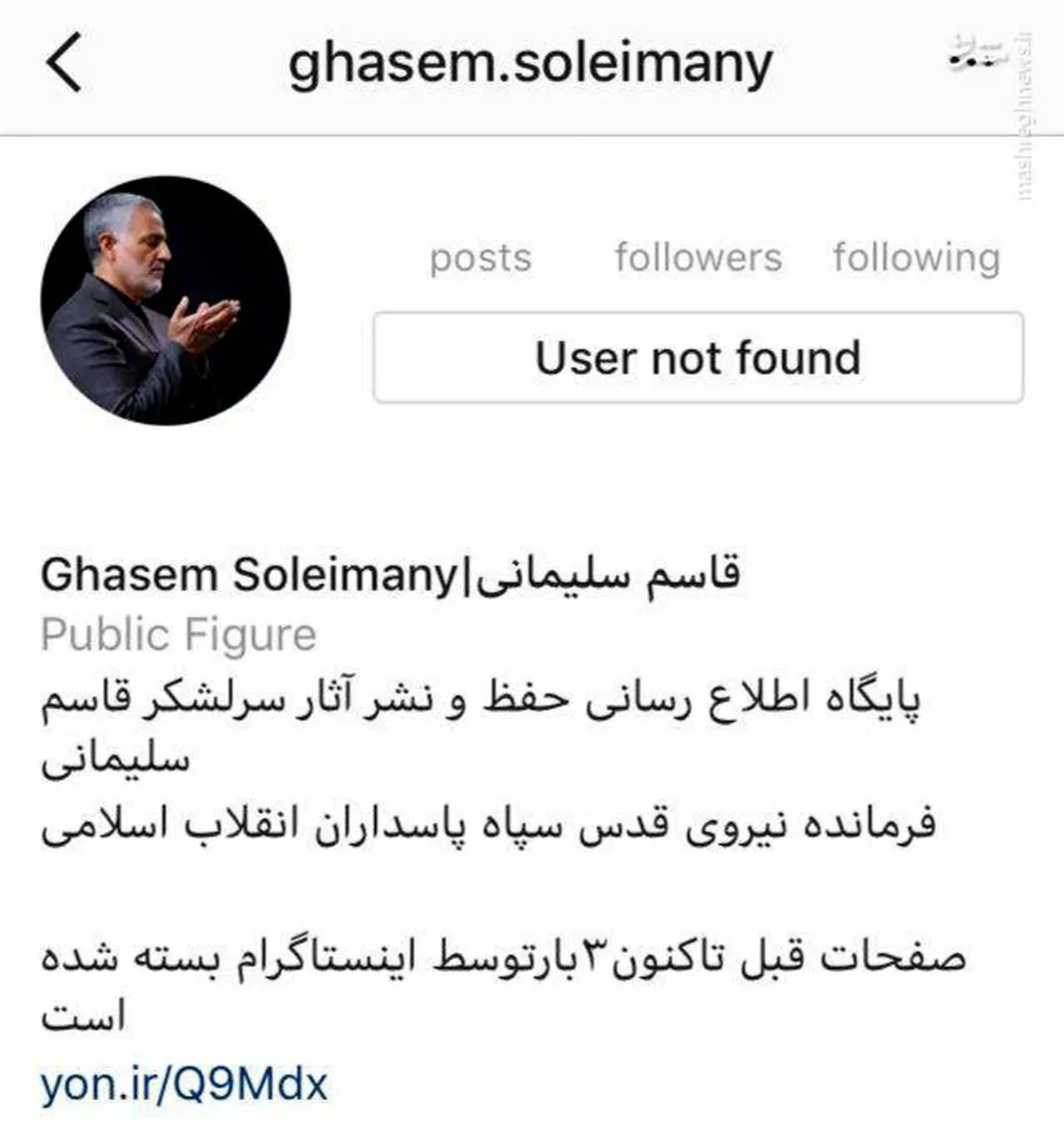 اینستاگرام صفحه منتسب به سردار سلیمانی را بست!