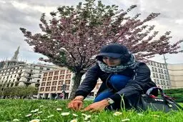 الناز شاکردوست در خارج از کشور درحال گره زدن سبزه