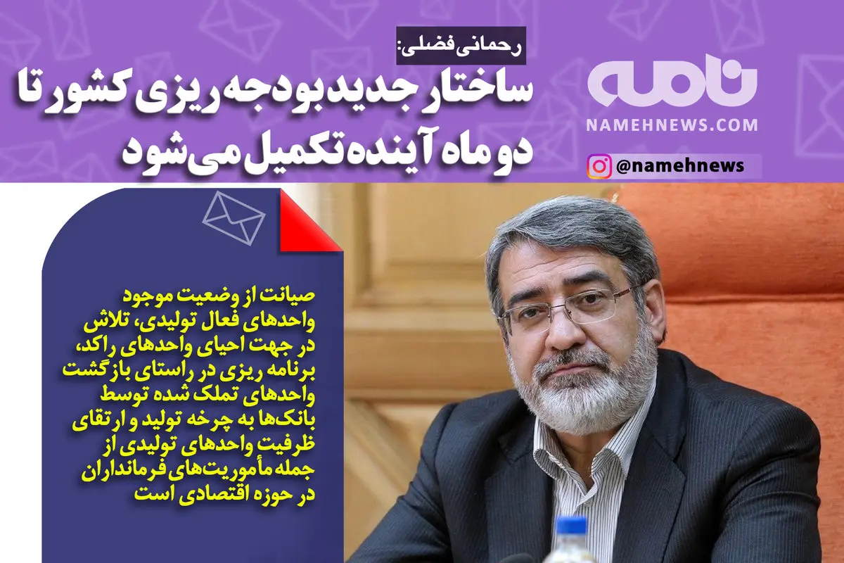 فوتوتیتر/ رحمانی فضلی: ساختار جدید بودجه ریزی کشور تا دو ماه آینده تکمیل می‌شود