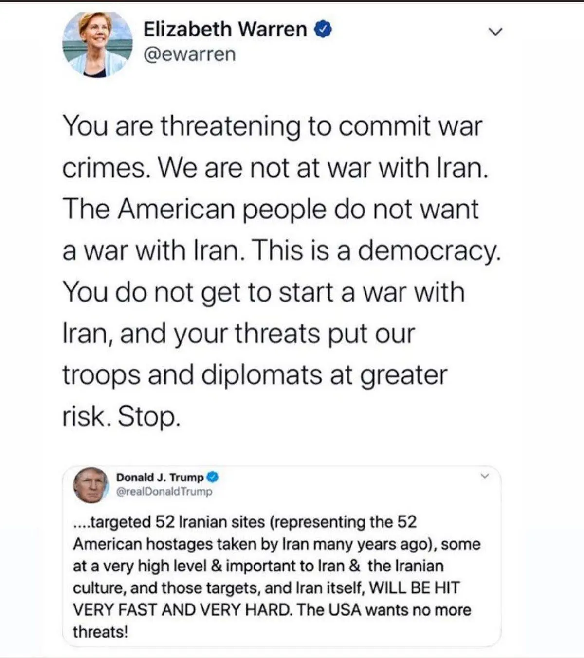 توئیتر / هشدار سناتور الیزابت وارن به دونالد ترامپ