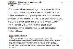 توئیتر / هشدار سناتور الیزابت وارن به دونالد ترامپ