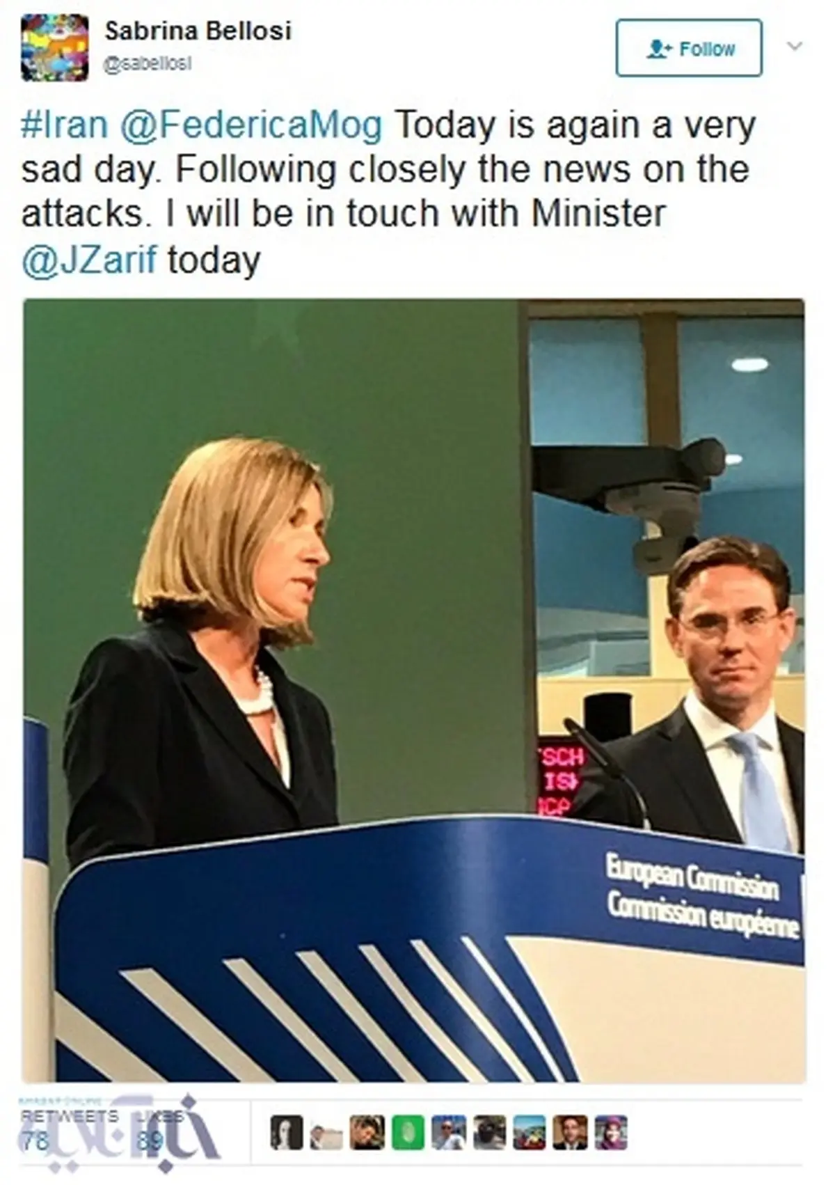 واکنش مشاور ارشد فدریکا موگرینی به حملات تهران/عکس