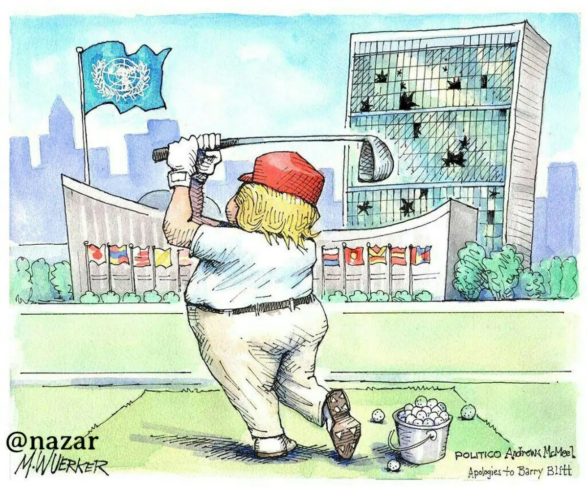 کاریکاتور پولیتیکو از نطق ترامپ در سازمان ملل