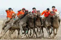 عکسی بسیار زیبا از مسابقه سنتی"کوک بورو" در روستایی در قرقیزستان
