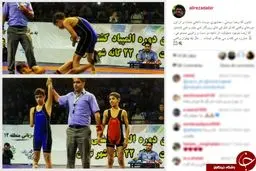 کشتی گیری بی دست و با زانوی مصنوعی/عکس